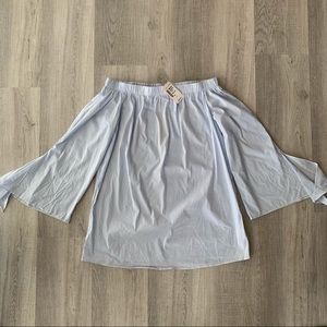 Off the shoulder blue and white striped blouse